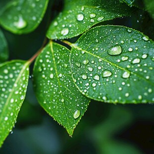 雨后绿叶上晶莹的水珠