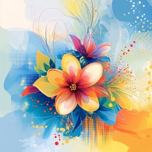 绚丽多彩花卉抽象艺术画