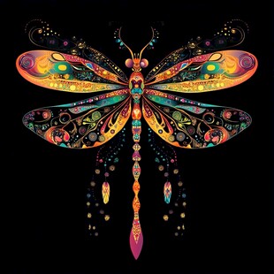 绚丽多彩的艺术风蜻蜓图案