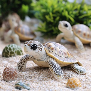 可爱小海龟摆件与沙石绿植