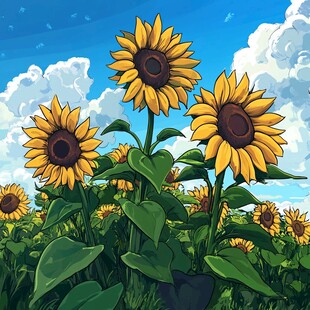 向日葵花海的梦幻插画