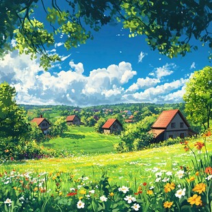 田园风光中的梦幻乡村美景