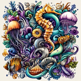 缤纷海洋生物插画艺术
