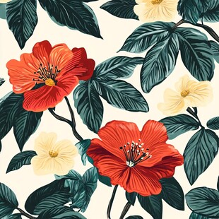 花卉绿叶无缝图案设计