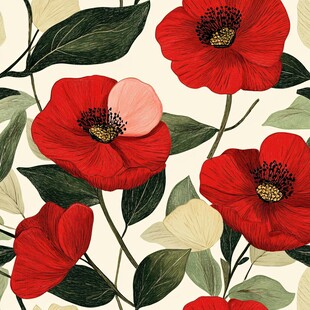 红色罂粟花卉图案设计