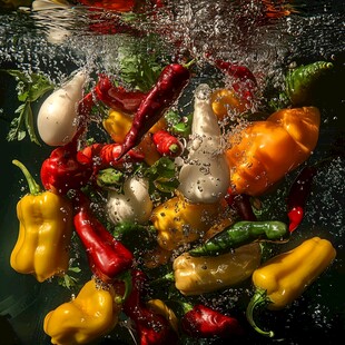 彩椒入水瞬间的灵动画面