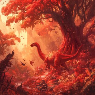 红恐龙漫步奇幻红森林
