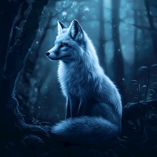 蓝狐静坐在幽森夜色之中