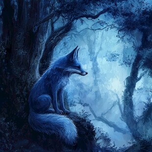 蓝狐独坐幽森奇幻森林