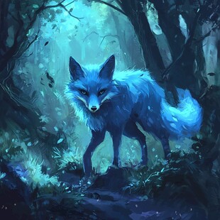 蓝狐漫步于幽森奇幻森林