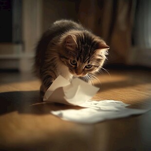 小猫玩纸的温馨瞬间
