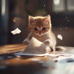 萌趣小猫玩纸欢乐瞬间
