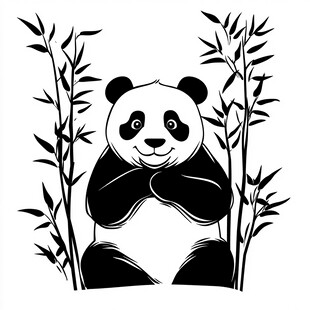 熊猫与翠竹的可爱插画
