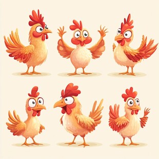 可爱卡通鸡的多样姿态