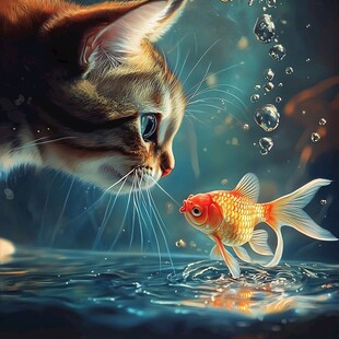 猫咪与金鱼的对视瞬间