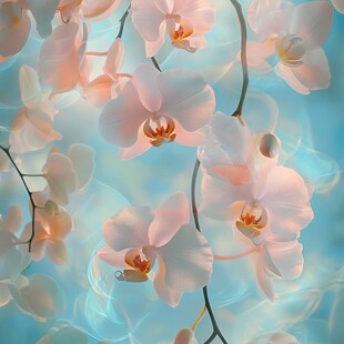 梦幻粉兰绽放于蓝调背景