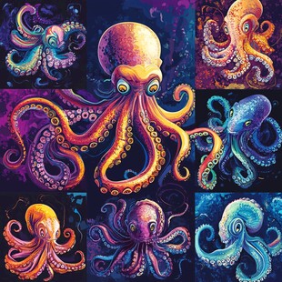 多彩奇幻章鱼插画集合