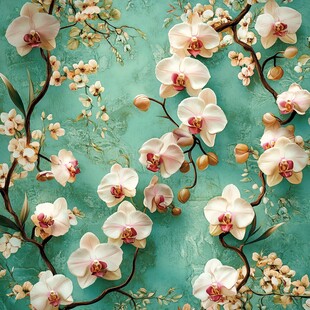 梦幻蓝底绽放的优雅兰花