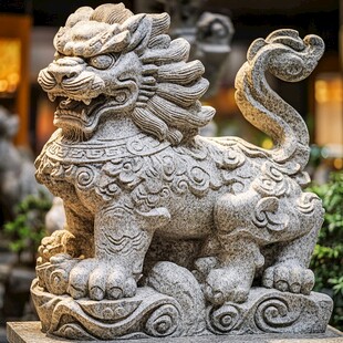 中式精美石雕麒麟摆件