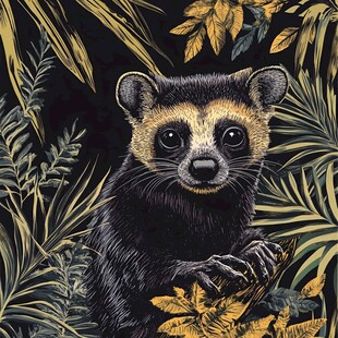 丛林中的黄喉貂插画