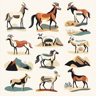多样羚羊插画图案集合