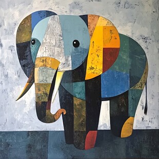 抽象几何风格彩色大象画作