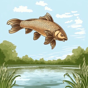 跃出湖面的金色大鱼