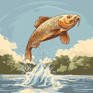 跃起的金色鲤鱼