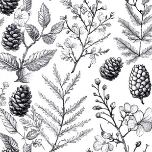 手绘植物花卉松果图案