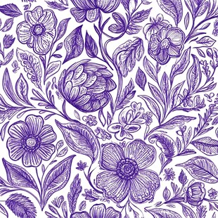 紫色花卉手绘无缝图案