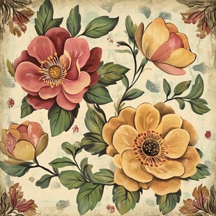 复古花卉图案 唯美手绘风