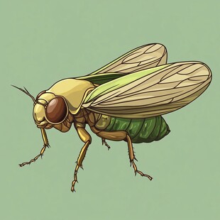 手绘黄绿色蝉昆虫插画