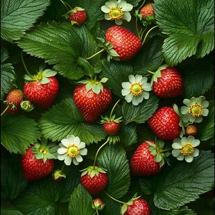 草莓绿叶间绽放的自然美