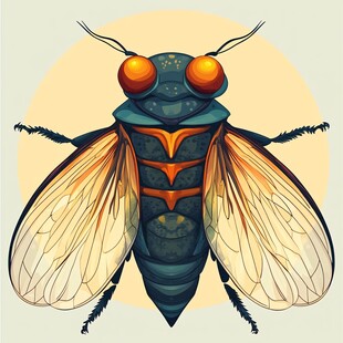 复古风蝉插画艺术图