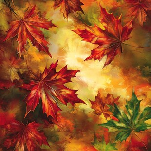 秋日枫叶油画风绚丽景象