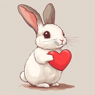 抱红心的可爱小白兔