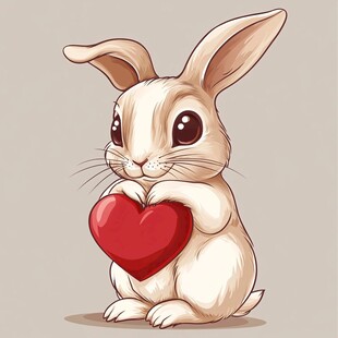 可爱兔子抱红心
