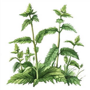 水彩绘制的翠绿荨麻植物
