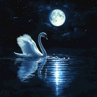 月夜下的优雅天鹅