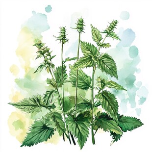 水彩绘荨麻植物插画