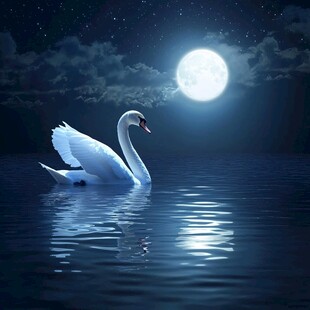 月夜下的优雅天鹅