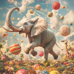 梦幻大象在奇幻世界中跳跃