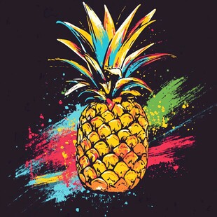 彩色泼墨风格的创意菠萝