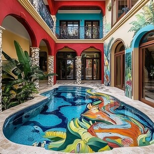 多彩庭院中的梦幻泳池