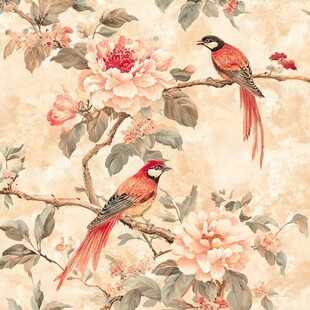 花鸟图 双鸟栖于繁花枝头