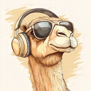 潮酷骆驼 耳机墨镜时尚风