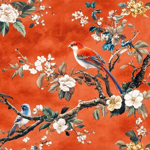 橘底花鸟图 灵动自然美