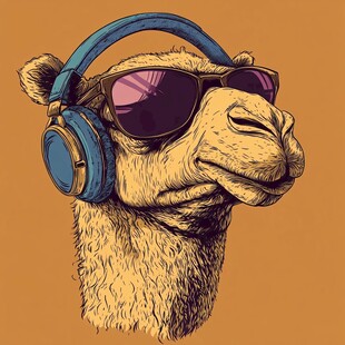 时髦骆驼 耳机墨镜潮范足