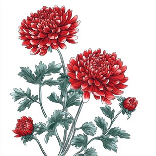 双朵红菊绽放图