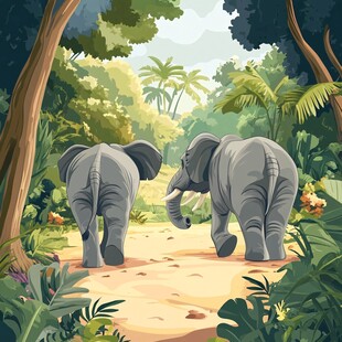 大象漫步于热带雨林